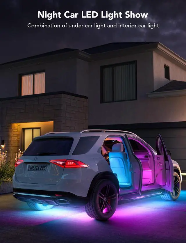 Alt view image 3 of 7 - Car Underglow Lights, 8 pcs RGBIC Under Car Lights with 16 Million Colors and 45 Scene Modes, Exterior Car Lights with App Control, 3 Music Modes LED Lights for Cars, SUVs, Trucks, DC 12-24V