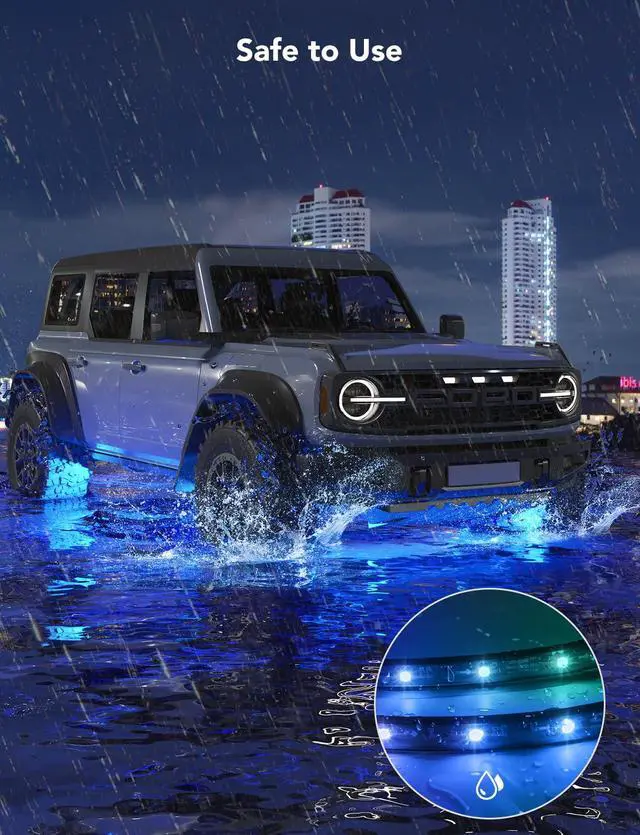 Alt view image 5 of 7 - Car Underglow Lights, 8 pcs RGBIC Under Car Lights with 16 Million Colors and 45 Scene Modes, Exterior Car Lights with App Control, 3 Music Modes LED Lights for Cars, SUVs, Trucks, DC 12-24V