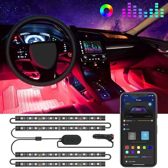 Main image of Car LED Lights, Smart Car Interior Lights with App Control, RGB Lights with DIY Mode and Music Mode, 2 Lines Design LED Lights for Cars with Car Charger, 12V
