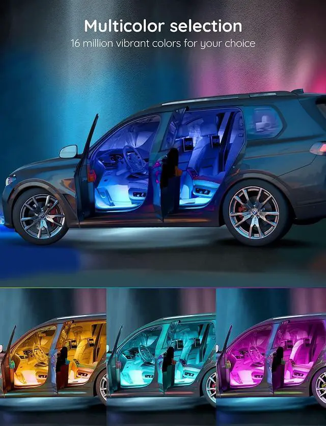 Alt view image 2 of 7 - Car LED Lights, Smart Car Interior Lights with App Control, RGB Lights with DIY Mode and Music Mode, 2 Lines Design LED Lights for Cars with Car Charger, 12V