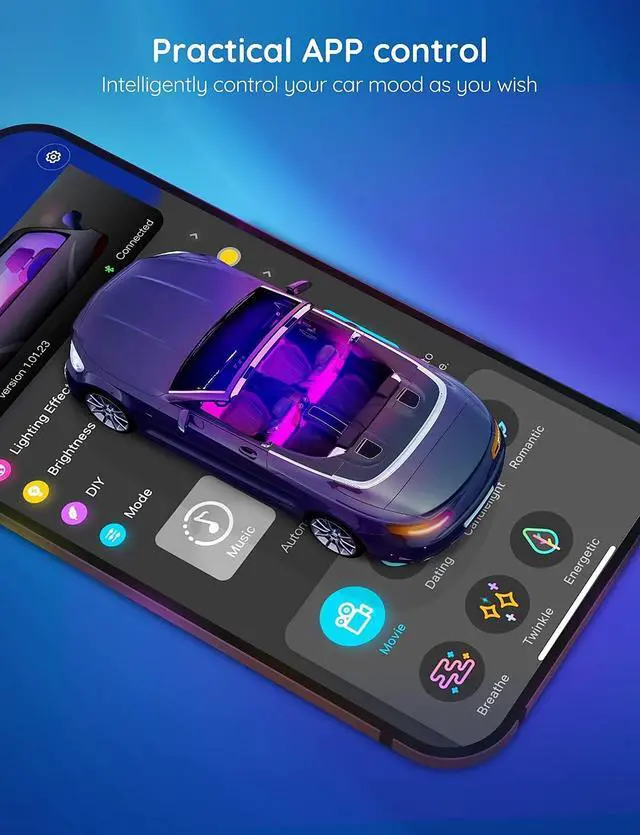 Alt view image 4 of 7 - Car LED Lights, Smart Car Interior Lights with App Control, RGB Lights with DIY Mode and Music Mode, 2 Lines Design LED Lights for Cars with Car Charger, 12V