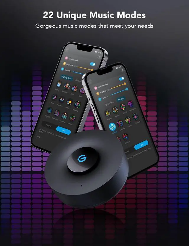 Alt view image 3 of 7 - Music Sync Box, Bluetooth Group Control 7 Devices, 22 Dynamic Music Modes, Battery Powered, USB Charged, Supports All Govee Smart Color Light Products