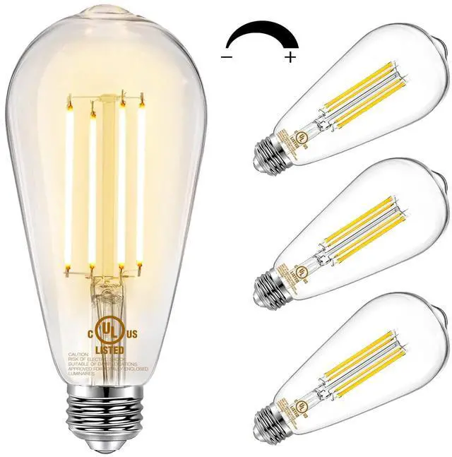 Main image of 4 Pack Vintage LED Edison Bulbs, E26 Led Bulb 60W Equivalent, Dimmable Led Light Bulbs, High Brightness 800 LM Warm White 2700K, ST58 Antique LED Filament Bulbs, Clear Glass Style for Home