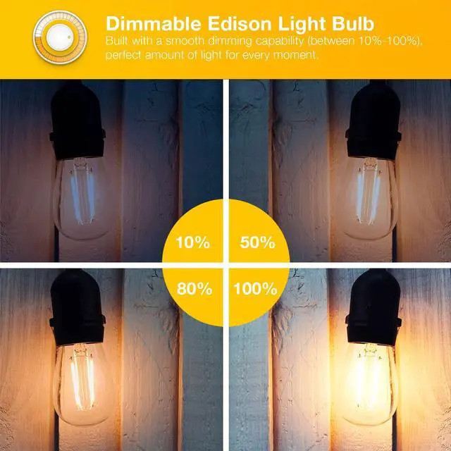 Alt view image 4 of 7 - 4 Pack Vintage LED Edison Bulbs, E26 Led Bulb 60W Equivalent, Dimmable Led Light Bulbs, High Brightness 800 LM Warm White 2700K, ST58 Antique LED Filament Bulbs, Clear Glass Style for Home