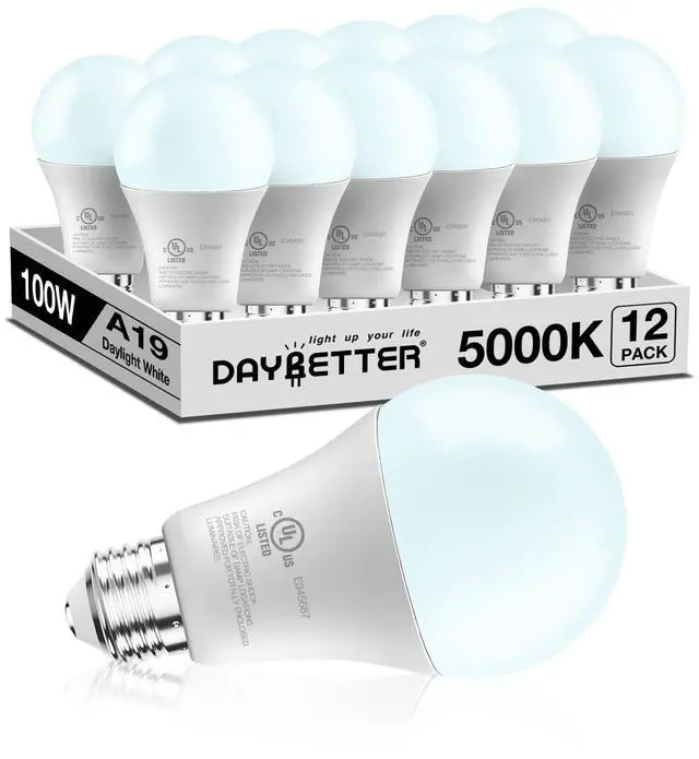 Main image of LED Light Bulbs, A19 5000K Daylight Light Bulbs 100 Watt Equivalent, 1500LM Bright White Light Bulbs, E26 Standard Base, Non-Dimmable, 15 Watt Lightbulbs for Home Office, 12 Pack