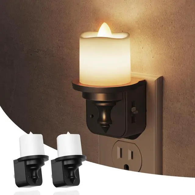 Main image of LED Candle Night Light, Dimmable Night Lights Plug into Wall, Dusk to Dawn Sensor, 0-100LM Flameless Candle Nightlight, Soft White, Vintage Decorative Nightlights for Hallway Bathroom, 2 Pack