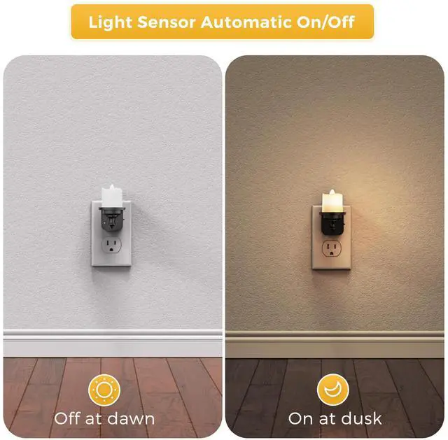 Alt view image 2 of 7 - LED Candle Night Light, Dimmable Night Lights Plug into Wall, Dusk to Dawn Sensor, 0-100LM Flameless Candle Nightlight, Soft White, Vintage Decorative Nightlights for Hallway Bathroom, 2 Pack