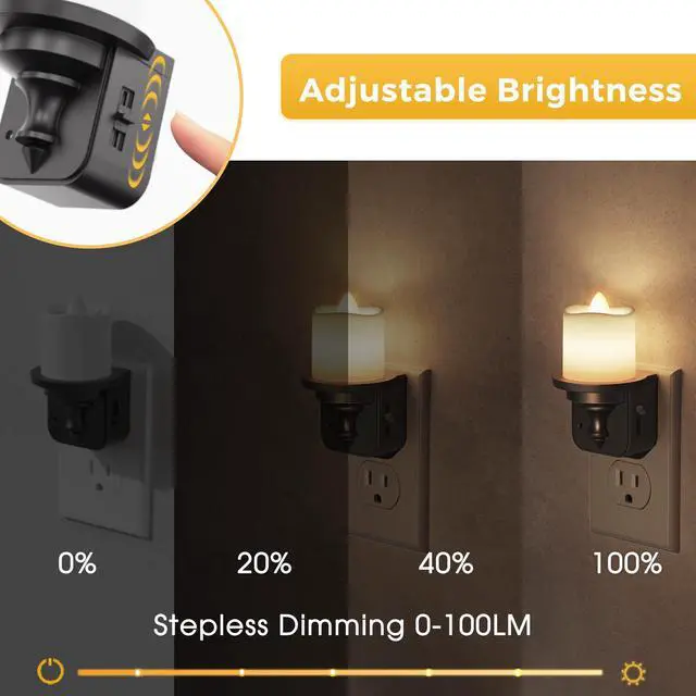 Alt view image 3 of 7 - LED Candle Night Light, Dimmable Night Lights Plug into Wall, Dusk to Dawn Sensor, 0-100LM Flameless Candle Nightlight, Soft White, Vintage Decorative Nightlights for Hallway Bathroom, 2 Pack