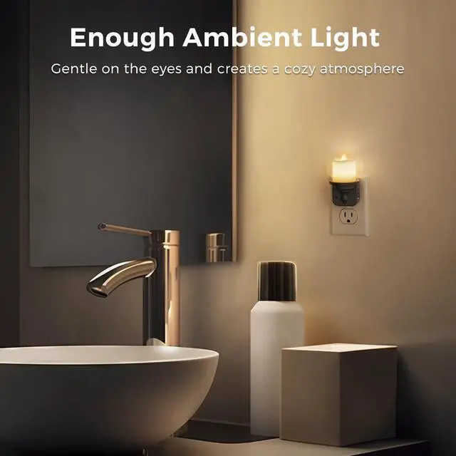 Alt view image 4 of 7 - LED Candle Night Light, Dimmable Night Lights Plug into Wall, Dusk to Dawn Sensor, 0-100LM Flameless Candle Nightlight, Soft White, Vintage Decorative Nightlights for Hallway Bathroom, 2 Pack