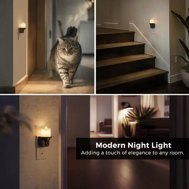 Alt view image 6 of 7 - LED Candle Night Light, Dimmable Night Lights Plug into Wall, Dusk to Dawn Sensor, 0-100LM Flameless Candle Nightlight, Soft White, Vintage Decorative Nightlights for Hallway Bathroom, 2 Pack