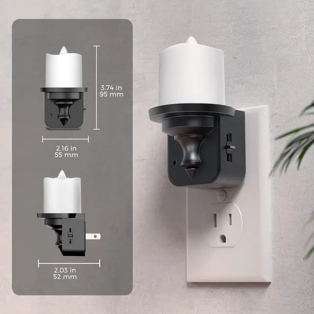 Alt view image 7 of 7 - LED Candle Night Light, Dimmable Night Lights Plug into Wall, Dusk to Dawn Sensor, 0-100LM Flameless Candle Nightlight, Soft White, Vintage Decorative Nightlights for Hallway Bathroom, 2 Pack