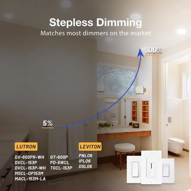 Alt view image 7 of 7 - 6 Pack 6 Inch 5CCT Ultra-Thin LED Recessed Ceiling Light with Junction Box, 2700K/3000K/3500K/4000K/5000K Selectable, 12W Eqv 110W 1050LM Brightness Dimmable Canless Wafer Downlight, ETL & FCC