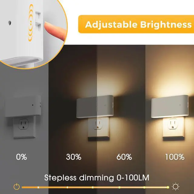 Alt view image 2 of 7 - LED Night Light, 2 Pack Dimmable Modern LED Night Lights Plug into Wall,Dusk to Dawn Sensor Night Lights for Kid, 0-100LM 3000K Soft White Nightlight for Hallway Bedroom Stairway