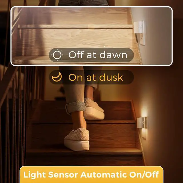 Alt view image 5 of 7 - LED Night Light, 2 Pack Dimmable Modern LED Night Lights Plug into Wall,Dusk to Dawn Sensor Night Lights for Kid, 0-100LM 3000K Soft White Nightlight for Hallway Bedroom Stairway