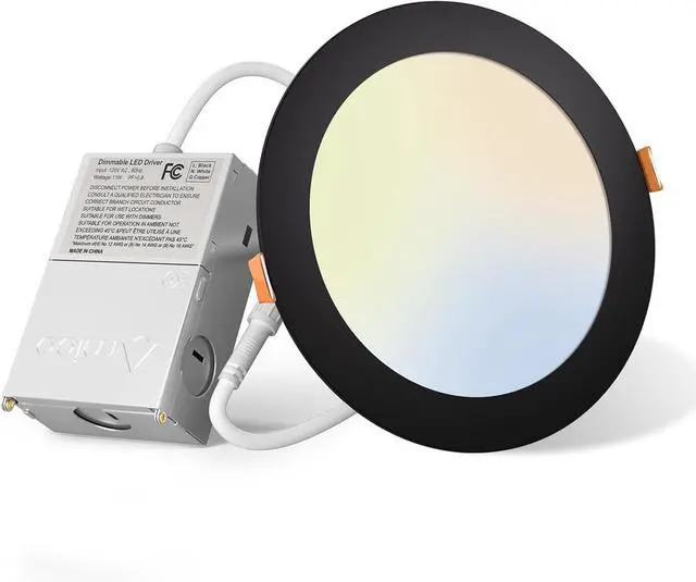 Main image of Black 1 Pack 6 Inch 5CCT Ultra-Thin LED Recessed Ceiling Light with J-Box, 2700K/3000K/3500K/4000K/5000K Selectable, 12W Eqv 110W, Dimmable Canless Downlight, 1050LM High Brightness, ETL&FCCHS