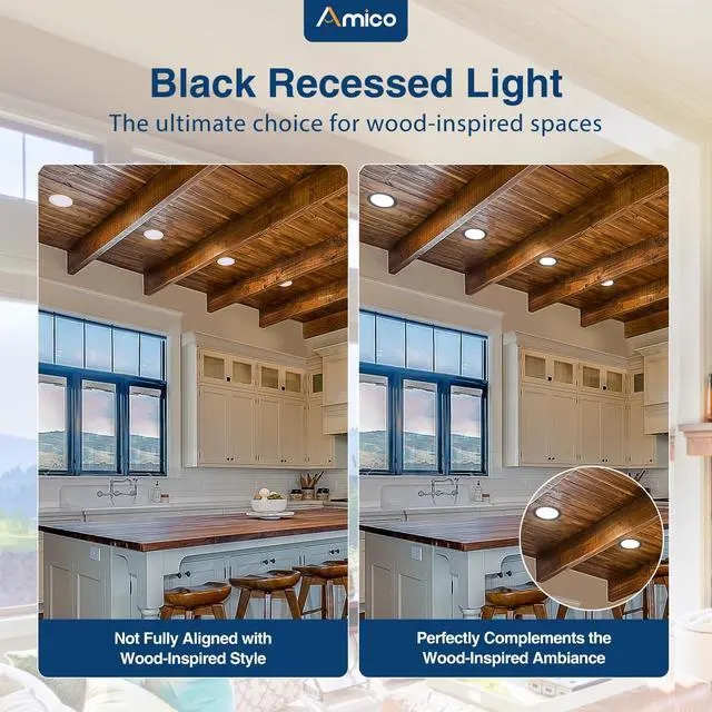 Alt view image 4 of 7 - Black 1 Pack 6 Inch 5CCT Ultra-Thin LED Recessed Ceiling Light with J-Box, 2700K/3000K/3500K/4000K/5000K Selectable, 12W Eqv 110W, Dimmable Canless Downlight, 1050LM High Brightness, ETL&FCCHS