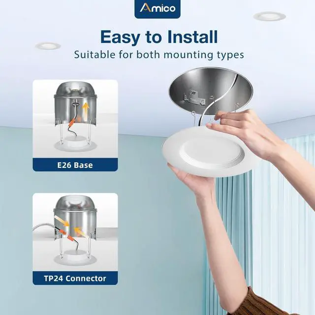 Alt view image 2 of 5 - 1 Pack 5/6 inch 5CCT LED Recessed Lighting, Dimmable, IC & Damp Rated, 12.5W=100W, 950LM Can Lights with Baffle Trim, 2700K/3000K/4000K/5000K/6000K Selectable, Retrofit Installation - ETL & FCC