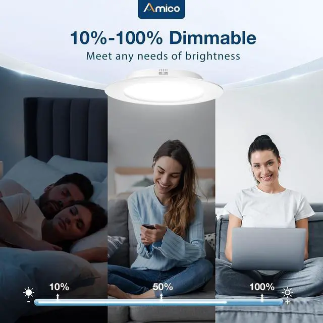 Alt view image 3 of 5 - 1 Pack 5/6 inch 5CCT LED Recessed Lighting, Dimmable, IC & Damp Rated, 12.5W=100W, 950LM Can Lights with Baffle Trim, 2700K/3000K/4000K/5000K/6000K Selectable, Retrofit Installation - ETL & FCC