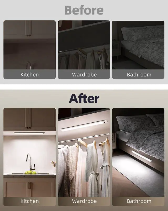 Alt view image 7 of 7 - Under Cabinet Lights,14.5'' Motion Sensor Light Indoor Dimmable, Super Bright 4000mAh Rechargeable Closet Lights 5700K with Remote Control, Wireless Under Counter Light for Kitchen,Cabinet