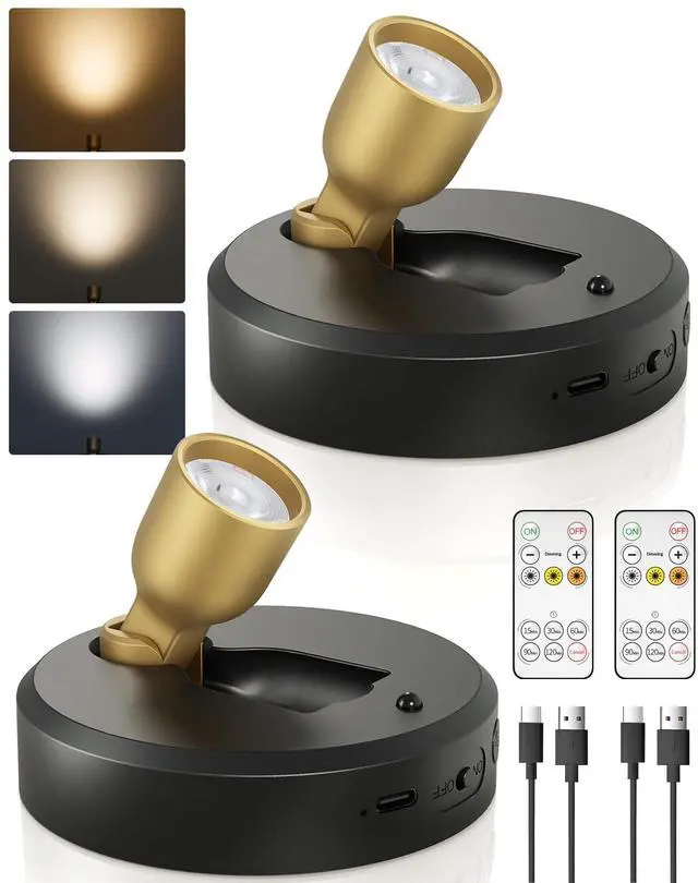 Main image of Spotlight Indoor, Rechargeable Mini LED Spot Lights, Wireless uplights Indoor with Remote, Dimmable, 3 Color Temps, Timer, Accent Lighting for Picture, Plant, Art, Displays (2-Pack)