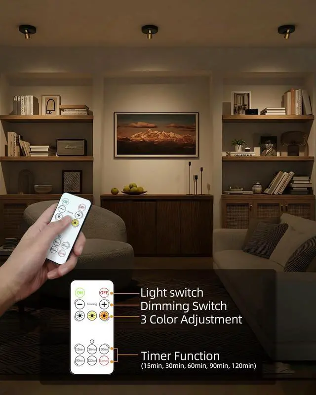 Alt view image 4 of 7 - Spotlight Indoor, Rechargeable Mini LED Spot Lights, Wireless uplights Indoor with Remote, Dimmable, 3 Color Temps, Timer, Accent Lighting for Picture, Plant, Art, Displays (2-Pack)