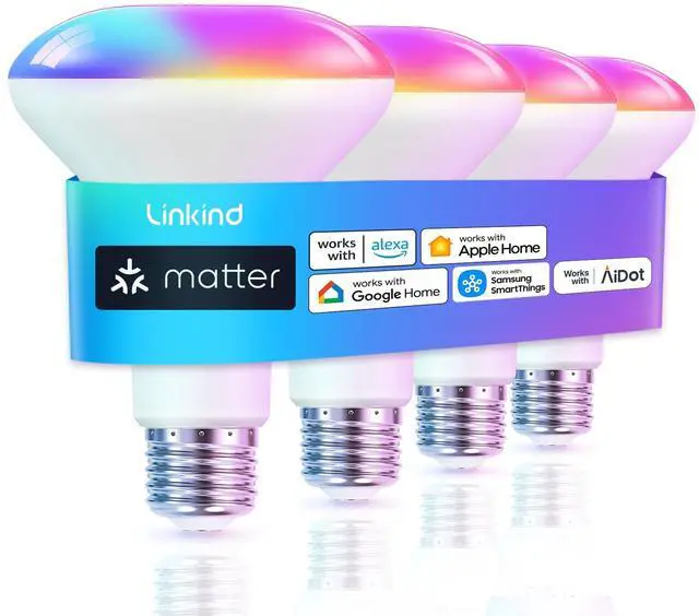Main image of Matter Smart Light Bulb, BR30 Smart Bulbs, Recessed LED Color Changing Light Bulbs RGBTW, E26 Smart Flood Light Bulbs 650LM 60W Work with Alexa, Apple Home, Google Home, SmartThings, 4Pack