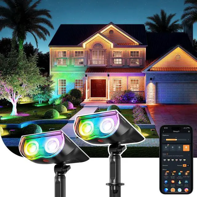 Main image of Smart Solar Spot Lights Outdoor SL5C, Solar Lights Outdoor Spotlight Cool/Warm White/Color Changing, APP/Voice Control, IP67 Easter Decorations for Yard, Garden, Pathway(2 Pack)