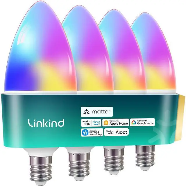 Main image of Matter Smart Bulbs, E12 Led Bulb Works with Alexa/Apple Home/Google Home, Smart Light Bulbs, WiFi Candelabra B11 Bulbs, RGBTW Color Changing Light Bulb, 2.4Ghz WiFi Bulb, 470 LM 4 Pack