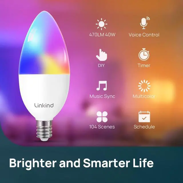 Alt view image 3 of 7 - Matter Smart Bulbs, E12 Led Bulb Works with Alexa/Apple Home/Google Home, Smart Light Bulbs, WiFi Candelabra B11 Bulbs, RGBTW Color Changing Light Bulb, 2.4Ghz WiFi Bulb, 470 LM 4 Pack
