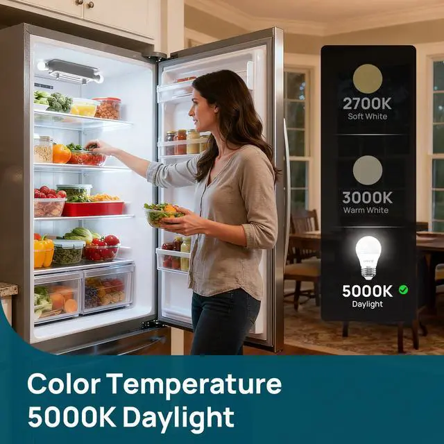 Alt view image 4 of 7 - Led Refrigerator Light Bulbs, A15 Fridge Light Bulbs 40 Watts Equivalent Waterproof, 600LM Appliance Light Bulb 120V Non-dimmable 5W LED Bulbs for Freezer, E26 Base, Daylight 5000K, 2 Pack