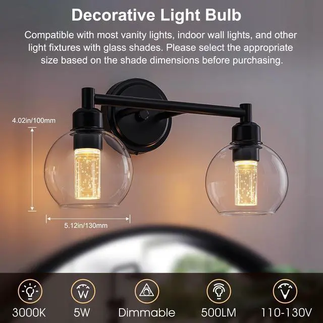 Alt view image 3 of 7 - LED Light Bulbs,E26 LED Bulbs Soft White 3000K,40W Equivalent,500 Lumen Dimmable,5 watt Acrylic Bubble Light Bulb Replacement for Vanity Lighting Fixtures,Chandeliers,Wall Sconces 3 Pack
