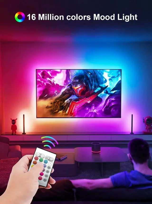 Alt view image 2 of 6 - LED Lights for TV, 16.4ft LED Lights for 45-75 Inch TVs, RGB TV Backlight Behind, Music Sync Bluetooth APP & Remote Control Strip Lights USB Powered for Bedroom, Gaming, Home Décor
