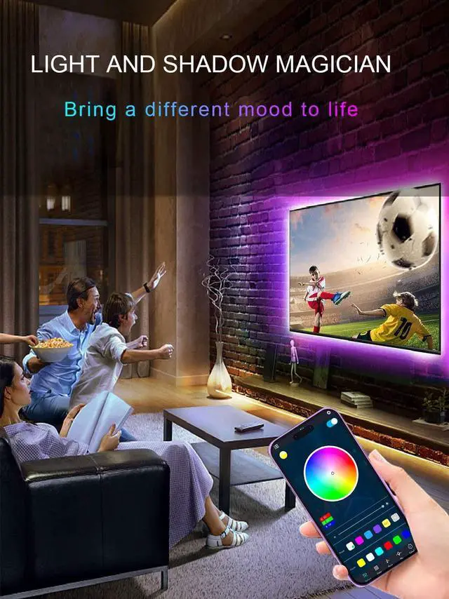 Alt view image 6 of 6 - LED Lights for TV, 16.4ft LED Lights for 45-75 Inch TVs, RGB TV Backlight Behind, Music Sync Bluetooth APP & Remote Control Strip Lights USB Powered for Bedroom, Gaming, Home Décor