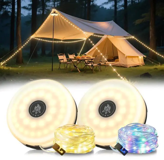 Main image of LED Upgraded 2 Packs Camping String Lights, 4 in 1 Quick Recovery Waterproof Camping Lights, 32.8FT with 8 Modes, Camping Essentials for Yard, Tent, Hiking, Patio, and Christmas Decor