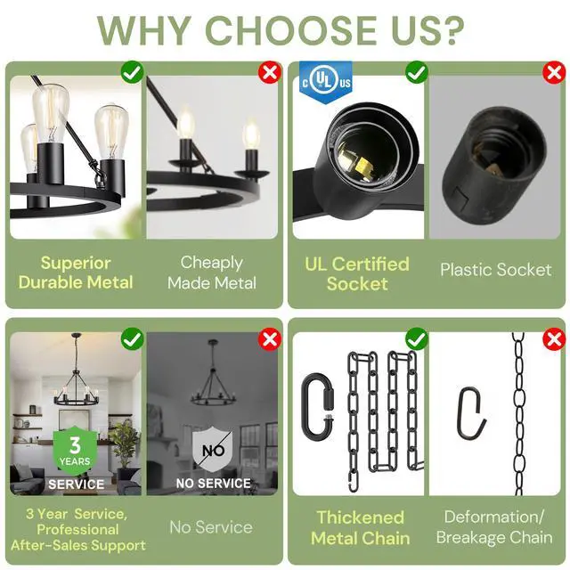 Alt view image 2 of 7 - LED Black Farmhouse Chandeliers for Dining Room, 6-Light Wagon Wheel Chandelier Over Table, Height Adjustable, 19" Dining Room Light Fixtures, Modern Chandelier for Kitchen Island Living Room