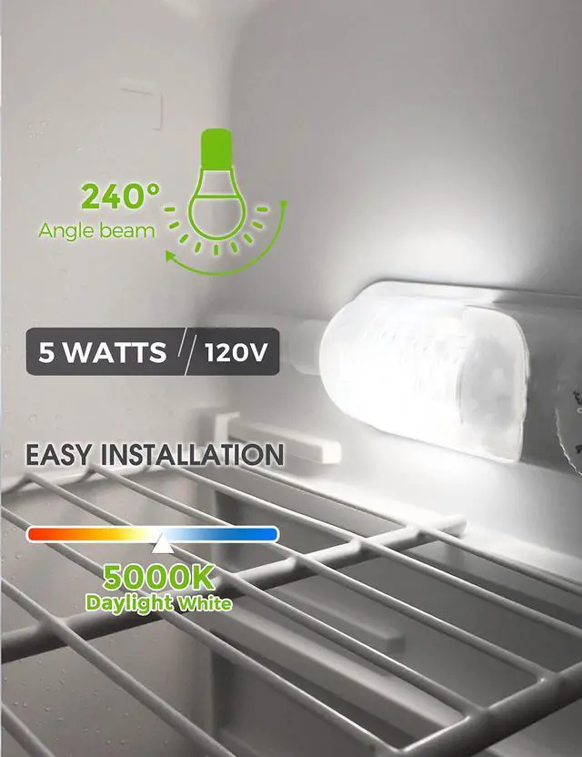 Alt view image 4 of 7 - LED Refrigerator Light Bulb, 40W Equivalent 120V A15 Fridge Waterproof Bulbs, 5W E26 Medium Base Daylight White 5000K for Freezer Home Kitchen Lighting, Non-dimmable, 2 Pack
