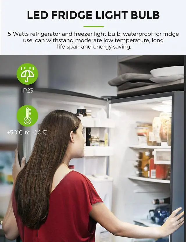 Alt view image 5 of 7 - LED Refrigerator Light Bulb, 40W Equivalent 120V A15 Fridge Waterproof Bulbs, 5W E26 Medium Base Daylight White 5000K for Freezer Home Kitchen Lighting, Non-dimmable, 2 Pack