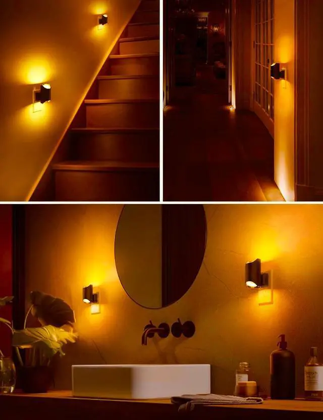 Alt view image 5 of 7 - LED Night Light, Amber & Yellow Night Lights Plug into Wall, Dimmable Light Sensor, Soft Night Light, Sleep Light for Kids, Warm Night Light for Bedroom, Hallway, Bathroom, 2 Pack