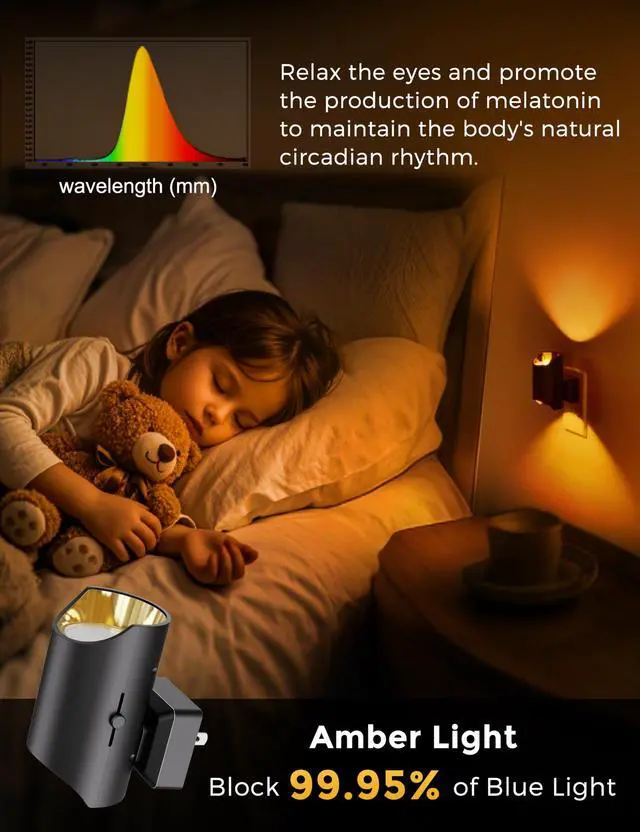Alt view image 2 of 7 - LED Night Light, Amber & Yellow Night Lights Plug into Wall, Dimmable Light Sensor, Soft Night Light, Sleep Light for Kids, Warm Night Light for Bedroom, Hallway, Bathroom, 2 Pack