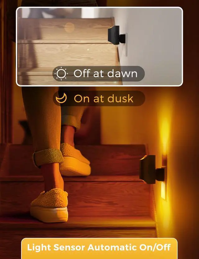 Alt view image 3 of 7 - LED Night Light, Amber & Yellow Night Lights Plug into Wall, Dimmable Light Sensor, Soft Night Light, Sleep Light for Kids, Warm Night Light for Bedroom, Hallway, Bathroom, 2 Pack