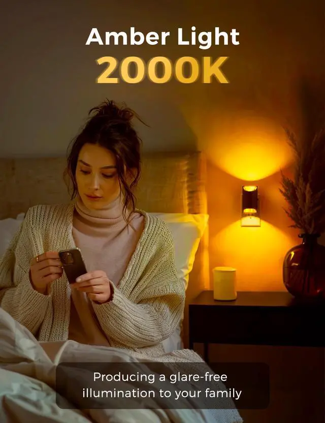 Alt view image 7 of 7 - LED Night Light, Amber & Yellow Night Lights Plug into Wall, Dimmable Light Sensor, Soft Night Light, Sleep Light for Kids, Warm Night Light for Bedroom, Hallway, Bathroom, 2 Pack