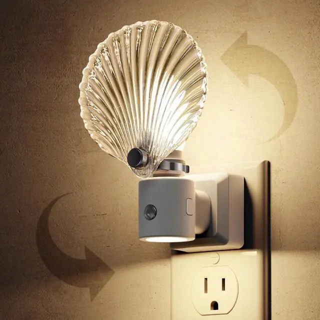 Main image of LED Night Light, Night Lights Plug into Wall, Shell Style Glass Nightlight Rotating, Dimmable Nightlights Plug in with Light Sensor, Soft White Nightlights for Hallway Bedroom Bathroom, 1 Pack