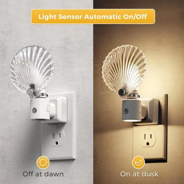 Alt view image 4 of 7 - LED Night Light, Night Lights Plug into Wall, Shell Style Glass Nightlight Rotating, Dimmable Nightlights Plug in with Light Sensor, Soft White Nightlights for Hallway Bedroom Bathroom, 1 Pack