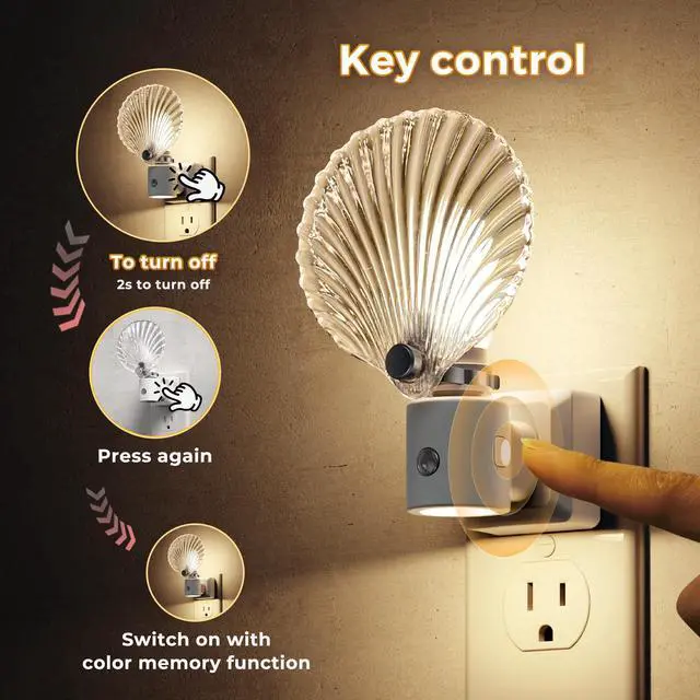 Alt view image 3 of 7 - LED Night Light, Night Lights Plug into Wall, Shell Style Glass Nightlight Rotating, Dimmable Nightlights Plug in with Light Sensor, Soft White Nightlights for Hallway Bedroom Bathroom, 1 Pack