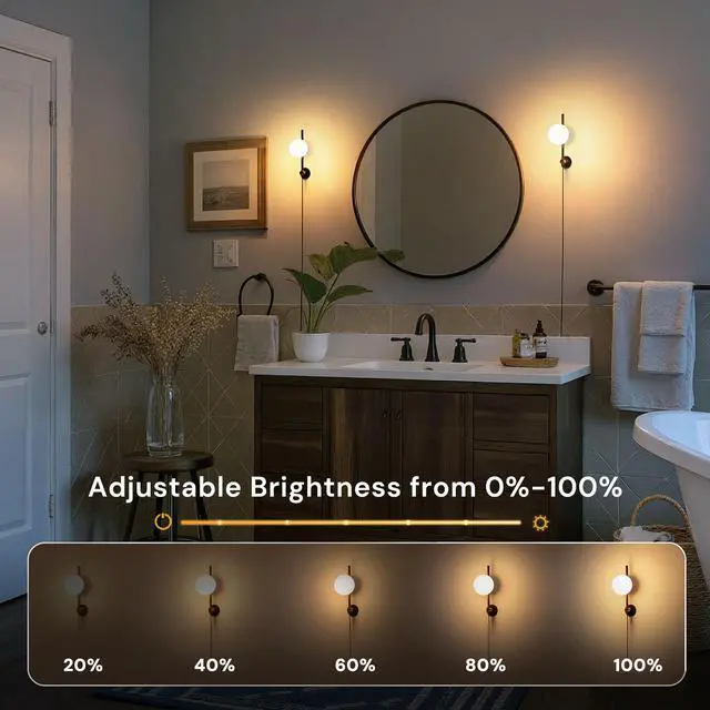 Alt view image 3 of 7 - LED Night Lights Plug into Wall, Dimmable Night Light, Dusk to Dawn Sensor, 0-100LM Adjustable Brightness, Soft White 3000K Globe Shade Milky Nightlight with 4.92ft Cord for Bathroom, Hallway