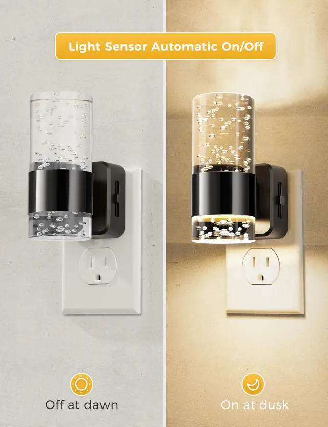 Alt view image 3 of 7 - LED Night Light,Dimmable Night Lights Plug into Wall, 2 Pack Acrylic Nightlights with 0-100 LM Adjustable Brightness, 3000K Plug in Night Light with Dusk to Dawn Sensor, for Bathroom Hallway