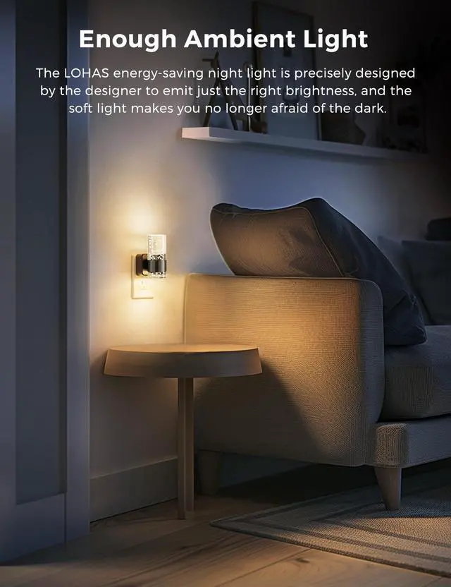 Alt view image 2 of 7 - LED Night Light,Dimmable Night Lights Plug into Wall, 2 Pack Acrylic Nightlights with 0-100 LM Adjustable Brightness, 3000K Plug in Night Light with Dusk to Dawn Sensor, for Bathroom Hallway