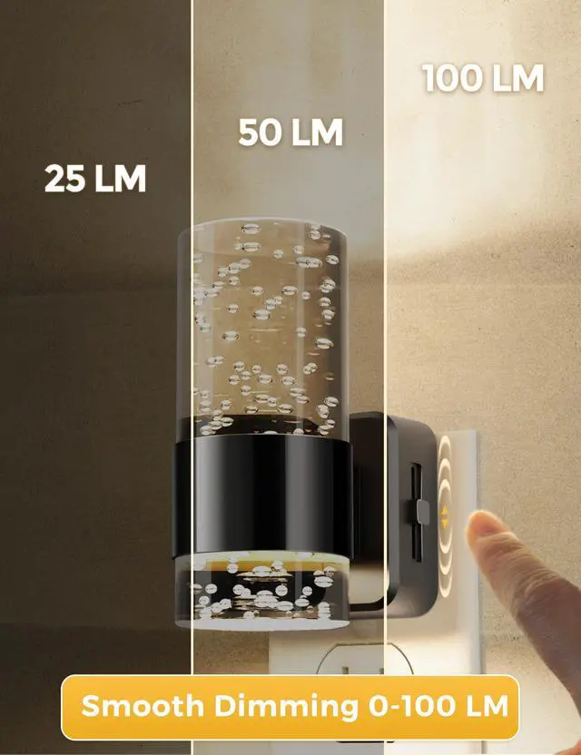 Alt view image 4 of 7 - LED Night Light,Dimmable Night Lights Plug into Wall, 2 Pack Acrylic Nightlights with 0-100 LM Adjustable Brightness, 3000K Plug in Night Light with Dusk to Dawn Sensor, for Bathroom Hallway