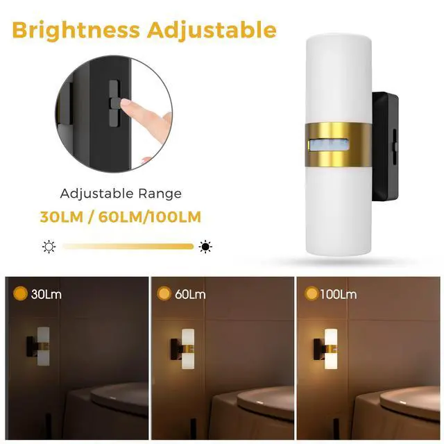 Alt view image 3 of 7 - LED Motion Sensor Night Light, Rechargeable Battery Night Light, Cordless LED Wall Lights,Adjustment Brightness, Nightlight for Bedroom Hallway Kitchen 1PACK