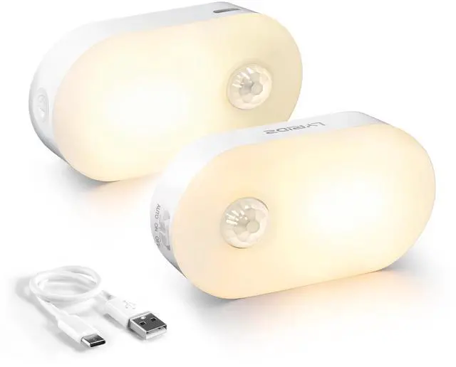 Main image of Rechargeable Battery Night Light with Motion Sensor, Portable Mini Warm White LED Stick-on Closet Light, Adjustable Brightness for Bathroom, Bedroom, Kitchen, Cabinet, Stairs, Hallway, 2-Pack